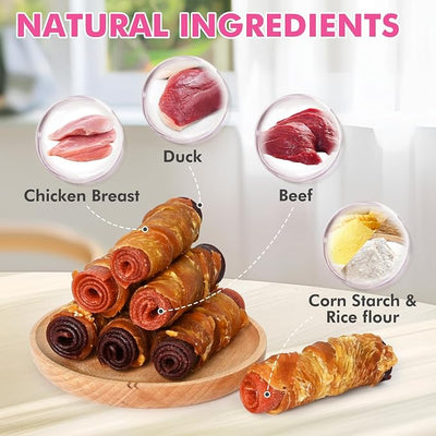 Chicken Duck Beef Meat Rolls Dog Treats 21.16 oz & Chicken Wrapped Rawhide Sticks 14.1oz
