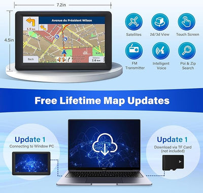 GPS Navigator for Car Truck RV - 7'' HD Touchscreen Navigation System, Latest 2026 Maps Free Lifetime Updates, Speed & Red Light Warning, Turn-by-Turn Voice Guidance for All Cars