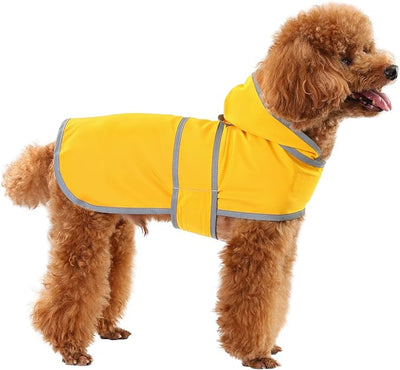 Dog Raincoat for Small Dogs Puppies Waterproof Jacket Hooded Rain Coats with Reflective Strips Leash Hole & Poncho Adjustable Fit (Yellow,XS)