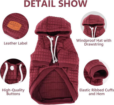 2 Pack Dog Hoodie Sweaters for Small Medium Dogs Warm Dog Clothes for Large Dogs Soft Waffle-Like Laminated Sweatshirt Bulldog (Brown+Wine Red, XXS (Back: 8",Chest: 11", Neck: 7.9"))
