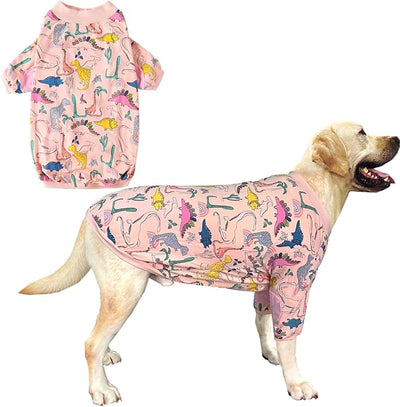 Dog T Shirts Cotton Dinosaur Pattern Prints Shirt Pajamas Pets Breathable Stretchy Clothes for Extra Large Dogs (3XL,Pink Dinosaur)