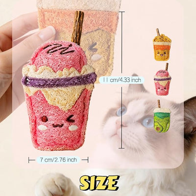 Natural Loofah Chew Cat Toys Janpanese Style, Dental Care Silvervine Sticks for Indoor Cats and Kittens, Milk Tea Cup-Shaped Catnip Treat Toys (Green)