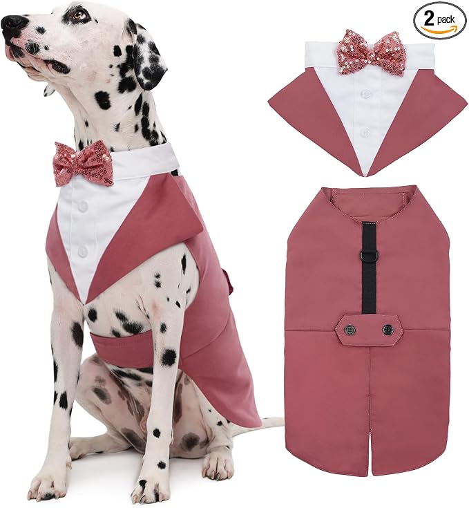 Kuoser Dog Tuxedo Dog Suit and Bandana Set, Dogs Tuxedo Wedding Party Suit, Doggy Prince Bow Tie Shirt Formal Pet Wedding Attire for Large Medium and Small Dogs Golden Retriever Samo Bulldogs