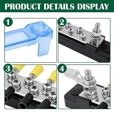 LENKRAD 20 Power/Ground Distribution Block, Marine Bus Bar 12V Waterproof 150A Battery Terminal Junction Block for Automotive RV Solar Wiring, Boat Bus Bar Kit 2 x M6 Posts, 20 x M4 Terminal Screws