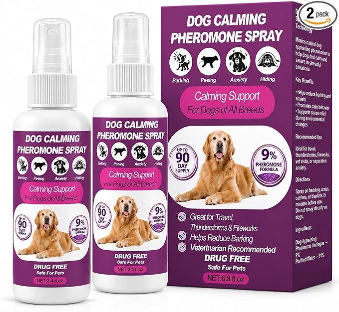 Dog Calming Pheromone Spray for Anxiety Relief, Helps Reduce Barking & Stress, Calming Support for Travel, Fireworks, Thunderstorms, Vet Visits & Separation Anxiety, 6.8 oz | Dog Calming Pheromone Spray