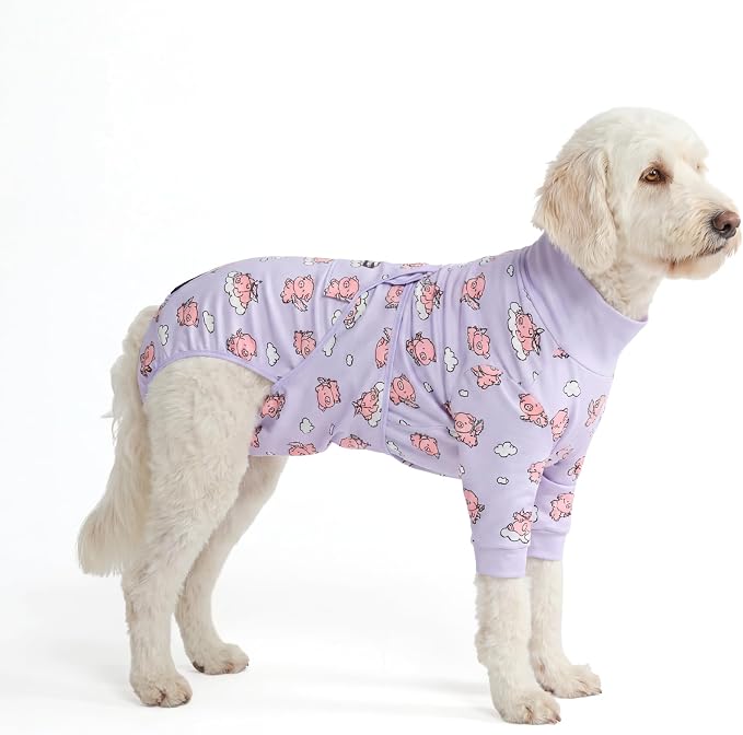 Spark Paws Dog Surgery Recovery Suit – Dog Recovery Suit After Surgery, Anti-Lick Dog Onesie, Abdominal Wound Protector, Soft Cone Alternative for Spay Neuter Male Female Pet Recovery - Pigs Fly - 2XL