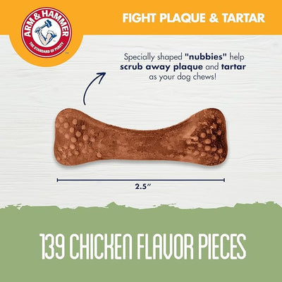 Arm & Hammer for Pets Nubbies Dental Treats Value Size Baking Soda Calcium Chicken Flavor Scrubs Plaque Tartar Freshens Breath 139 Count 52.8 OZ 2 Pack Dogs for Daily At-Home Oral Hygiene Routines
