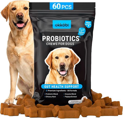 Probiotics for Dogs Chews 60 Pcs - Digestive, Gut Health & Diarrhea Support - Chews for Dogs - US Formula with Probiotics, Enzymes & Natural Ingredients - Chicken