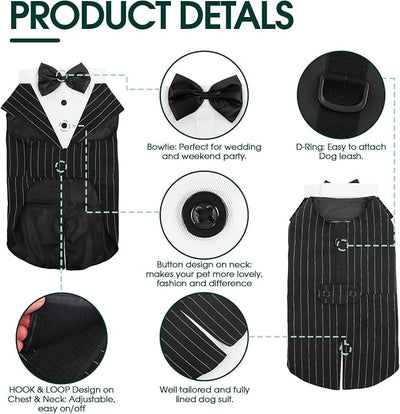 Kuoser Dog Tuxedo Dog Suit and Bandana Set, Dogs Tuxedo Wedding Party Suit, Doggy Prince Bow Tie Shirt Formal Pet Wedding Attire for Large Medium and Small Dogs Golden Retriever Samo Bulldogs