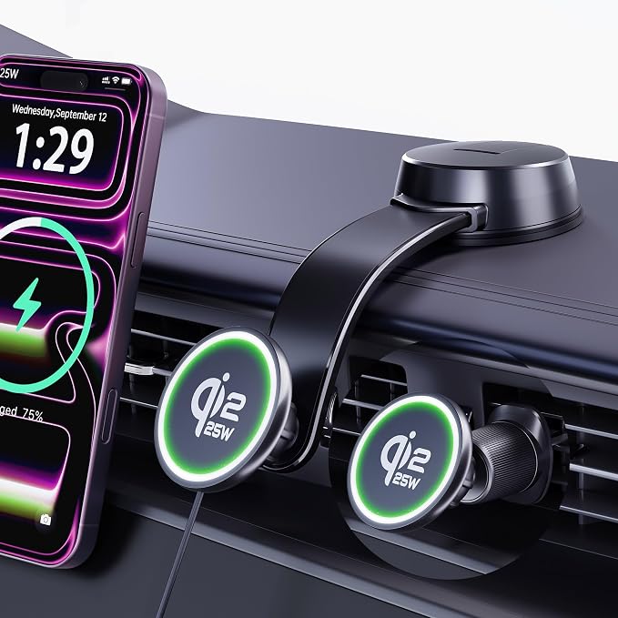 Upgrade [for Qi2.2-Certified] 25W for MagSafe Wireless Car Charger Mount, 2XFast Charging[90+LBS Safe Suction] Magnetic Phone Holder Dashboard Windshield for iPhone 17/16/15/14/13/12 Pro Max,Inky