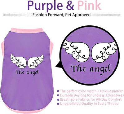 Color-Blocked Dog Tank Top with Playful Heat Transfer Designs – Lightweight Polyester Shirt for Small,MediumDogs, Perfect for Casual Outings.The Angel Purple 2XL