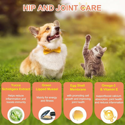 Chewable Bone Health for Dogs & Cats Promotes Tissue Repair, Supports Bones& Muscles, Digestive, Skin, Coat and Improved Nutrient Absorption, 120 Soft Chews.