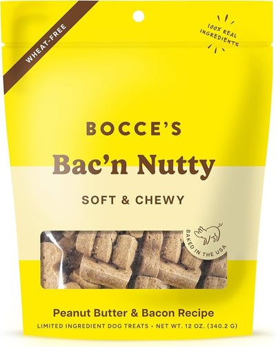 Bocce's Bakery Bac'n Nutty Soft & Chewy Dog Treats, Wheat-Free PB & Bacon Flavored Natural Limited Ingredient Oven Baked Cookies for Dogs, 12 oz