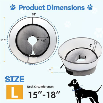 Upgraded Inflatable Dog Cone Collar with Transparent Anti-Licking Shield, Adjustable Elizabethan Collar for Medium Large Dogs, 2-in-1 Design with Detachable Shield