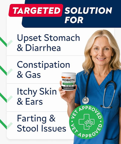 Dog Probiotics for Digestive Health & Enzymes - Diarrhea, Gas, Upset Stomach Relief & Season Allergy - Pet Probiotics for Dogs- Chews for Digestion - Gut Health for Dogs (60Ct)