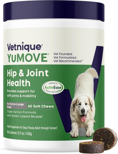 YuMOVE Hip and Joint Supplement for Dogs - Large Breed Soft Chews with ActivEase Green Lipped Mussel, Glucosamine for Dogs, Hyaluronic Acid & Omega 3-60 Chews (Large/XL Dogs)