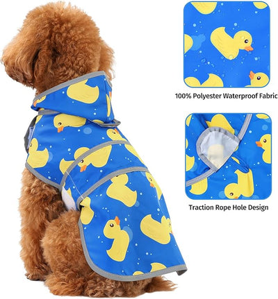 Dog Raincoat for Small Dogs Puppies Waterproof Jacket Hooded Rain Coats with Reflective Strips Leash Hole & Poncho Adjustable Fit (ShinyDuck,S)