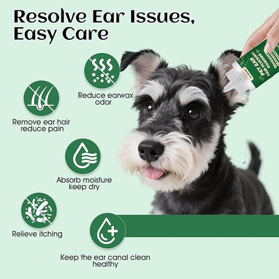 Dog Ear Powder for Hair Removal – Ear Plucking Powder for Dogs & Cats – Grooming Ear Powder for Better Grip, Less Moisture & Odor – Gentle Ear Care that Makes Ear Hair Removal Easier