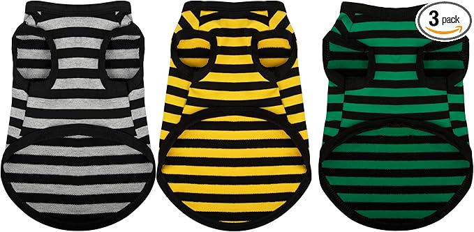 Paiaite 3 Pieces Dog Striped Shirt Dark Color Cotton Sleeveless Puppy Shirts Breathable Pet Apparel Tank Top Colorful Puppy Sweatshirt Clothes for Small Medium Dogs M