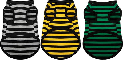 Paiaite 3 Pieces Dog Striped Shirt Dark Color Cotton Sleeveless Puppy Pet Shirts Breathable Apparel Tank Top Colorful Puppy Sweatshirt Clothes for Small Medium Dogs 4XL