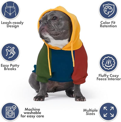 Spark Paws Dog Hoodie – Premium Dog Sweater for Small, Medium, and Large Dogs | Warm Outfits for French Bulldogs, Pitbull, Puppy, Winter Jacket Alternative - Primary Color Block - M
