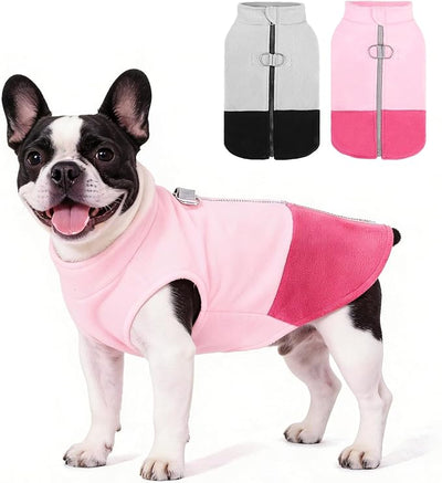 KOOLTAIL Dog Fleece Vest Sweater, Zip Up Step-in Pullover Warm Puppy Jacket with Dual Leash D-Ring for Small Medium Dogs, Cozy Soft Pet Winter Cold Weather Coats Fall Clothes Hoodie Boy Girl, Pink M