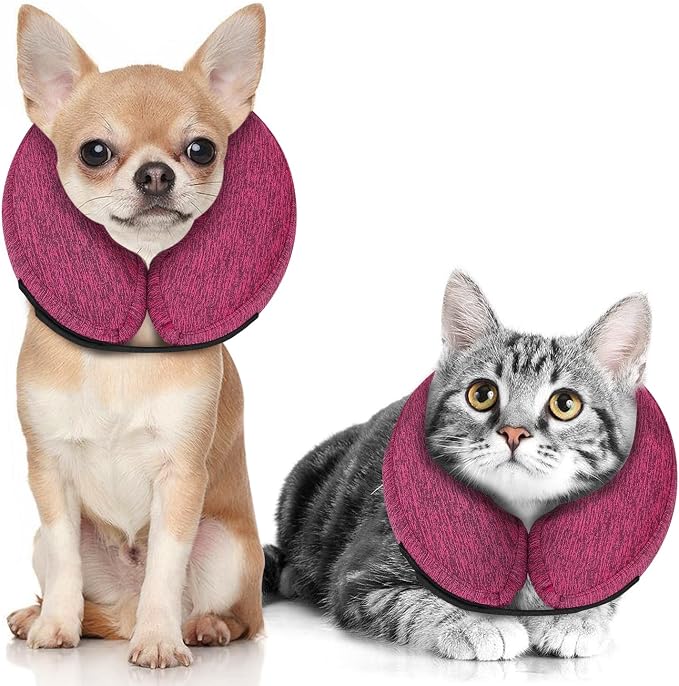 MIDOG Inflatable Dog Cone, Soft Donut Recovery Collar Alternative After Surgery to Help Prevent Licking, Comfy E Collar with Neck Pillow Design, Rose, XS