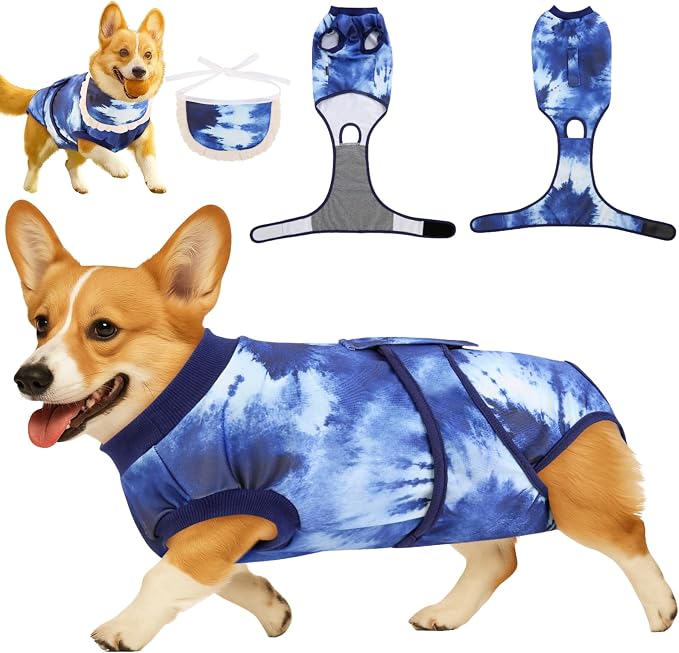 Surgery Recovery Suit for Female/Male Dog After Spay/Neuter, Bandana Set Included, Substitute E-Collar & Cone Anti Licking Wounds, Medium/Large/Small Dogs Body Surgical Suits, Pet Onesies, M