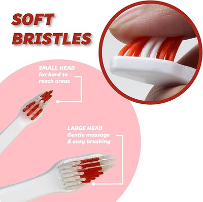 Pet Toothbrush for Dogs, Cats with Soft Bristles - Easy Teeth Cleaning & Dental Care, Non Slip Dual Head Dog Toothbrush for Medium & Large Pets, Toothpaste Not Included, Pack of 2 Pink & Green