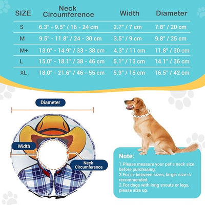 Avont Inflatable Dog Cone Collar After Surgery, Soft Dog Donut Collar to Stop Licking, E Collar Cone Alternative for Small Medium Large Dogs -Cowboy(XL)