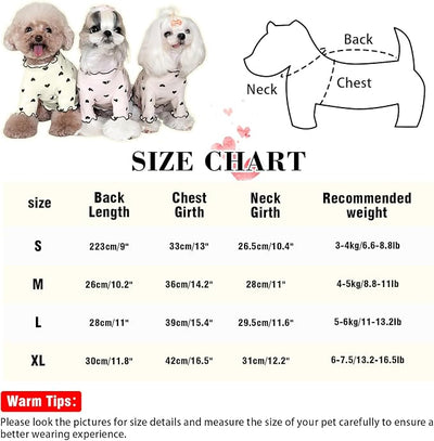Pet Clothes for Small Dogs Cat Summer Fall Heart Print Shirt Stretchable Ruffle Long Sleeve Outfits for Chihuahua Schnauzer Shih Tzu Yorkie (Beige, Large)
