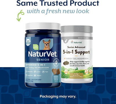 NaturVet Senior Advanced 5-in-1 Support Dog Supplement – Helps Support Immune System, Heart, Liver, Cognitive Function, Eye Health – Includes Ginkgo Biloba, Lutein – 60 Ct.