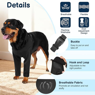 BARKLESS Dog Surgery Recovery Suit for Front Leg, Breathable & Soft Dog Long Front Leg Sleeve Shirt to Stop Licking, Adjustable|Comfortable Male Female Wound Cover, Pet Cone Alternative (Black, L)