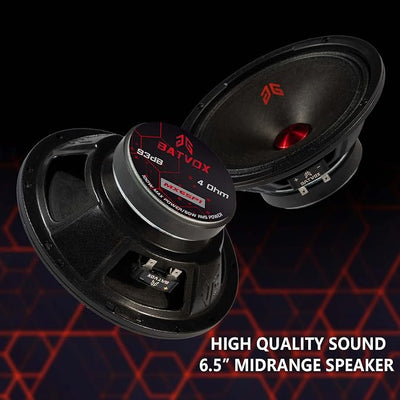 MX65P1 Loudspeaker 6.5 Inch Midrange 200 Watts 4 Ohms Red Dust Cap, Premium Quality Audio Door Speakers for Car or Truck Stereo Sound System, Black (2 Speakers)
