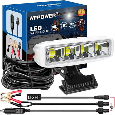 WFPOWER Clip On Spot Light for Boat, 6.3 Inch White Boat Spotlight Marine LED Waterproof Lights for Night Fishing, Spotlight for Kayak Bass Jon Fishing T-top Deck Docking Spreader Truck RV 12V