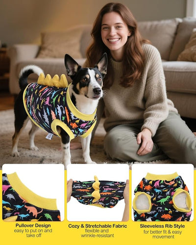 CuteBone Dinosaur Costume Dog Shirt, Stretchy Velvet T-Shirt Clothes for Small Dogs, Soft & Breathable Pet Tee Outfit Cat Apparel for Daily Wear, Cozy Pullover Design Puppy Fashion COSBX01L
