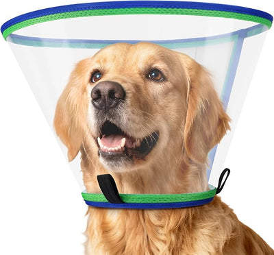 Soft Dog Cone Collar for Dogs After Surgery, Transparent Cone for Dogs to Stop Licking, Breathable Dog Neck Cone for Small Medium Large Dog, Adjustable Elizabethan Pet Recovery Collar (Blue, Size 6)
