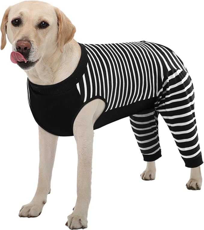Kuoser Dog Recovery Suit with Anti Licking Rear Leg Sleeve, Black XL | Abdominal Dog Surgical Suit with Pants Cover Protect Wounds, Dogs Elbow Protector Soft Pet Surgery Onesie Cone Alternative