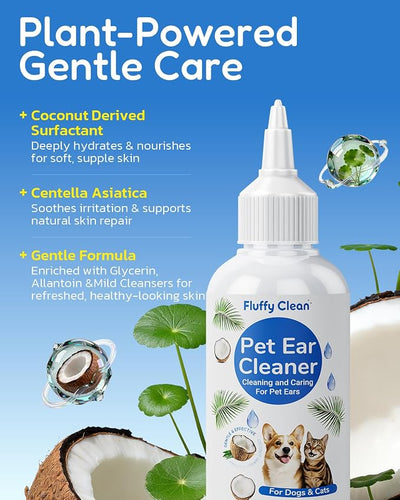 Dog Ear Cleaner - Pet Ear Wash, Flush and Drop Cleaner Solution for Cat & Dog Infection and Itch Relief, Gently Removes Debris, Wax Buildup, Odor - 1.69 fl oz
