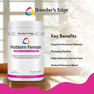 Breeder’s Edge Problem Female, Hormonal Support Supplement for Female Dogs & Cats, Natural Herbal & Amino Acid Blend to Support Reproductive Balance & Pregnancy Maintenance, Pork Liver Flavor, 454g