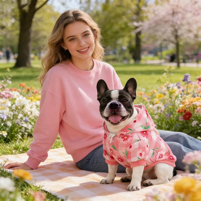 KOOLTAIL Spring Dog Hoodie Pet Clothes Sweater with Hat and Pocket for Medium Large Size Dogs Outdoor Picnic Camping, Insect Protection Anti-Hair Loss, Soft Fleece Dog Hooded Sweatshirt, Pink Flower M