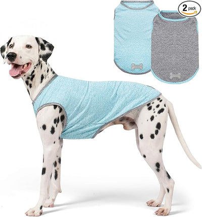 KYEESE 2Pack Dog Shirt, Lightweight Sun Protection Sleeveless Dog T Shirts for Large Dogs Boy, Breathable Pet Reflective Tank Top Summer Dogs Clothes for Outdoor Walking, Grey+Sky Blue, 3XL