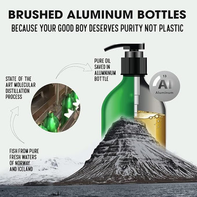 Iceland Pure Salmon Oil | Unscented Pharmaceutical Grade | 1118mg of Omega-3 per teaspoon | Liquid Food Supplement For Dogs and Cats | BPA-Free Brushed Aluminum Epoxy coated Bottle with Pump 17oz