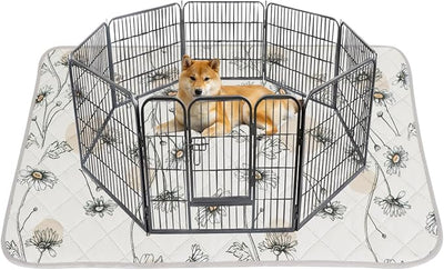 IEUUMLER Washable Pee Pads for Dogs, 1 Pack Non-Slip & Waterproof Pack Whelping Pad, Reusable Washable Puppy Potty Training Pad with Fast Absorbent for Playpen EU007 (Beige Daisy, 48"X48"-1pcs)