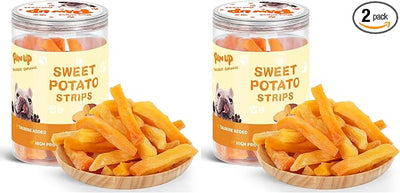 PAWUP Sweet Potatoes Strips Dog Treats - Single Ingredient Soft Chews w/Taurine, Chewy Sticks for Small & Medium Dogs, Easy to Digest, 12.5oz (Pack of 2)
