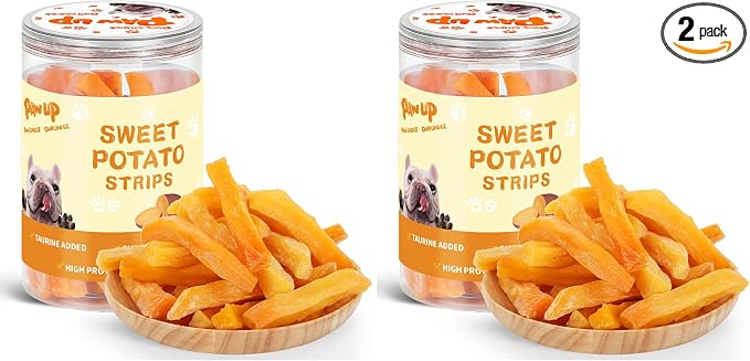 PAWUP Sweet Potatoes Strips Dog Treats - Single Ingredient Soft Chews w/Taurine, Chewy Sticks for Small & Medium Dogs, Easy to Digest, 12.5oz (Pack of 2)