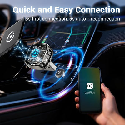 Wireless Carplay Adapter, Suitable for Vehicles Equipped with Cabled CarPlay, Plug and Play Feature enables Fast and Stable CarPlay Wireless Connection, Suitable for 800+ Vehicles (Grey)