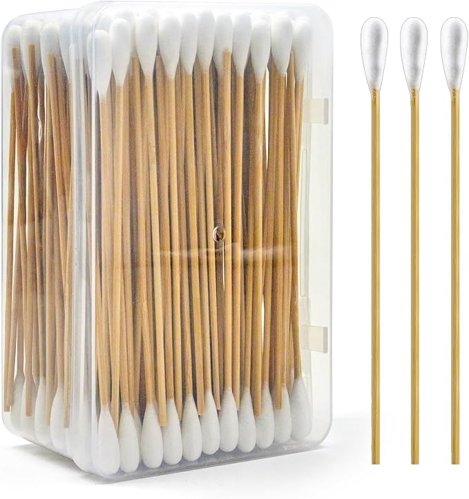 Large Cotton Swabs for Dog Ears Cleaning, Big Cotton Balls with 6 inch Bamboo Handles, 200PCS in Storage Box