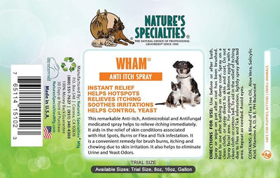 Nature's Specialties Wham Anti-Itch Medicated Dog Spray for Pets, Ready to Use, Instant Relief, Soothing, Sensitive Skin, Scratching, Made in USA, 16 oz