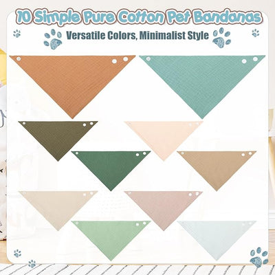 10 Pcs Muslin Cotton Triangle Dog Bandanas Reversible Pet Bibs Scarf Dog Scarves with Two Snaps Apparel Accessories Kerchief for Small to Medium Puppy Cat(Calm & Neutral Color)